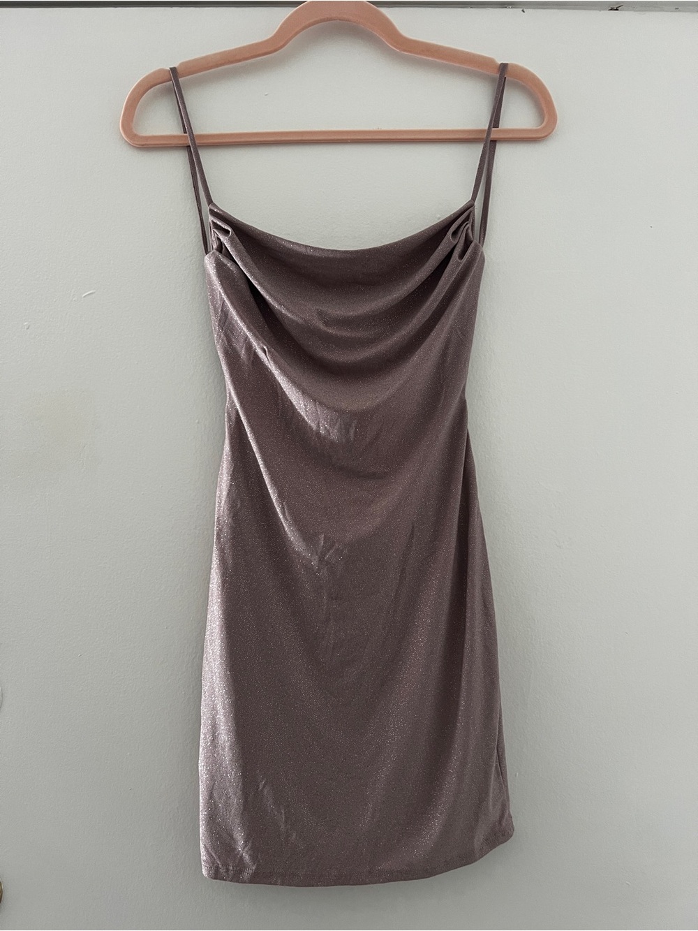 Cowl Neck Glitter Slip Dress in Dusty Pink